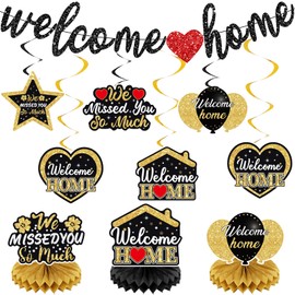 Welcome Home Decorations | Pre-Strung Glitter Welcome Home Banner and Hanging Swirls, Table Centerpieces | Welcome Home Sign Decorations
