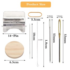 Darning Mini Loom Machine (14 Hooks) Loom Speedweve Darning Machine Socks Loom Large School Loom Knitting Machine for Children Repair Toy Making 4 Knitting Needles