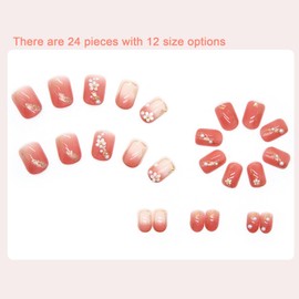 CAEEA White flower Press on nails pink false nails 3D white flower pearl design reusable artificial nails full coverage glossy false nails sticker nails for women girls 24 pcs10
