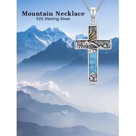 Midari Turquoise Cross Necklace 925 Sterling Silver Turquoise Cross Mountain Western Necklace for Women Mountain Religious Jewelry Gifts for Men Women Hiking Lover