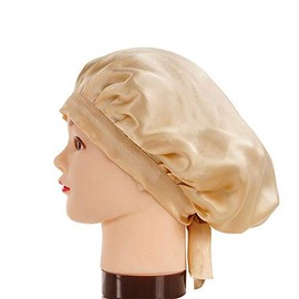 Ikenokoi Night Cap, Silk, Adjustable, Prevents Breakage and Split Ends, Sleeping, Housework, After Childbirth (Champagne Color)