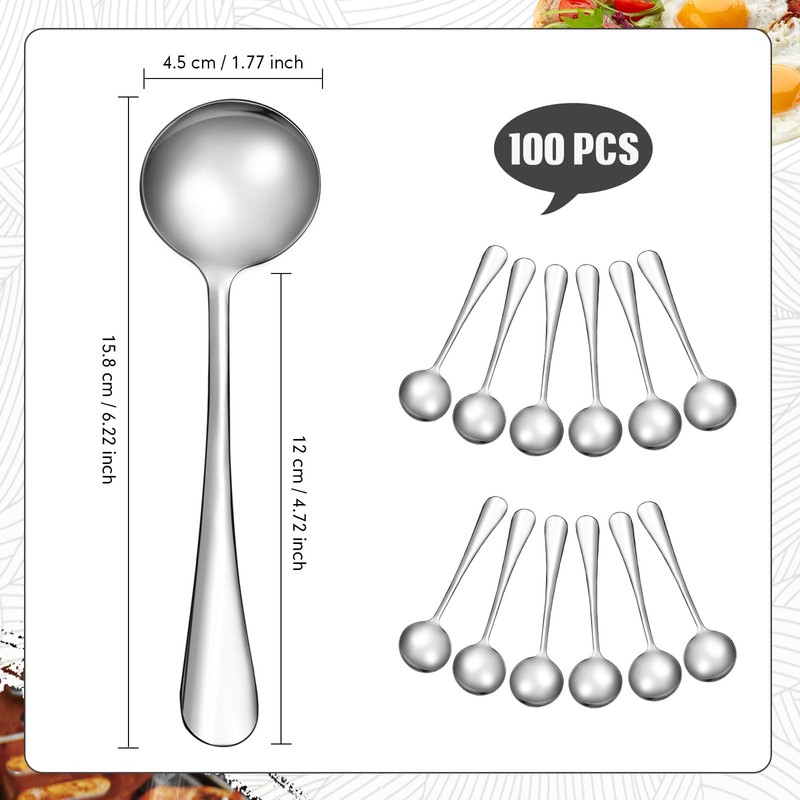 Mifoci 100 Pcs Soup Spoons Set (6.3 Inch) Stainless Steel