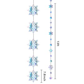 Christmas Hanging Snowflake Decorations,6Pcs 3D Laser Snowflake Garland&13Ft Iridescent Snowflake Ornaments Winter Wonderland Indoor Door Wall Ceiling Room Home Holiday Birthday Xmas Party Decorations