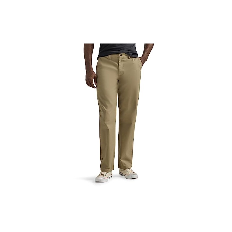 Lee Men's Flat Front Relaxed Straight Pant, Khaki, 36W x