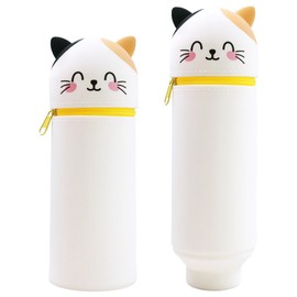 CHENBOOW Kawaii Pencil Case, Pencil Case Zip, Stand Up Pencil Case, Panda 2-in-1 Pencil Case, Cartoon Pencil Case, for School, Home, Office Supplies, Smiling Spotted Cat, school supplies