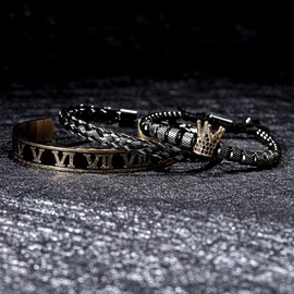 AIDUOMIRZER Luxury Roman Royal Crown Charm Men's bracelet Stainless Steel Geometry Pulseiras Men Open Adjustable Bracelets Couple Jewelry Gift, 7.5inches, Metal, zircon gemstone