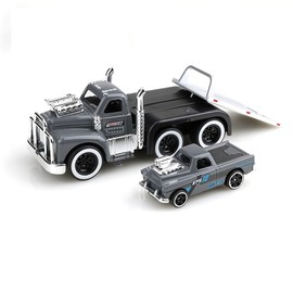Elementoy Flatbed Tow Truck Toy Rollback 1:64 Scale Diecast Model Car, Muscle Trailer Series 2 in 1 Vehicle Playset Gift for Kids 3 Year Old Up, Adults and Collectors (Black)