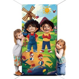 WADORN Farm Animals Photo Door Banner, Animal Large Fabric Face Photo Door Backdrop Props Decor Funny Barnyard Animals Theme Face in Hole Photo Backdrop Supplies for Birthday Party, 70.8x35.4 Inch