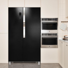 WESTICK Textured Black Wallpaper Peel and Stick Dark Refrigerator Wrap Vinyl Removable Stainless Steel Black Contact Paper for Countertops Heat Resistant Fridge Wrap for Appliances Oven 15.8" x 80"