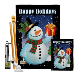 Breeze Decor Christmas Holiday Snowman Garden House Flags Kit Winter Santa Marry Xmas Present Reindeer Season Wintertime Snow Small Decorative Gift Yard Banner Made in USA 28 X 40