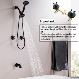 BEIYI 2 Handle Shower Faucet Set with Tub Spout Matte Black Two Handle Tub and Shower Faucets Sets Complete 2 Knod Tub and Shower Trim Kit