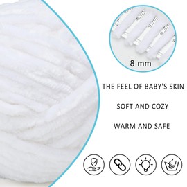 Hilo de terciopelo de chenilla para ganchillo y tejer, suave chenilla voluminosa, manta de bebé, paquete de 8 unidades, color blanco (4 onzas 66 yardas cada uno)