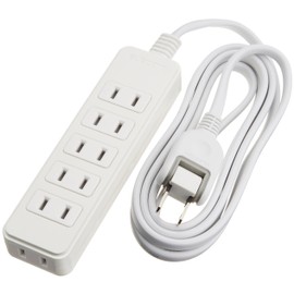 ELECOM Power Strip, Easy Wiring 180° Swing Plug, 6 Outlets, 6.6 ft (2 m), White T-S02-2620WH