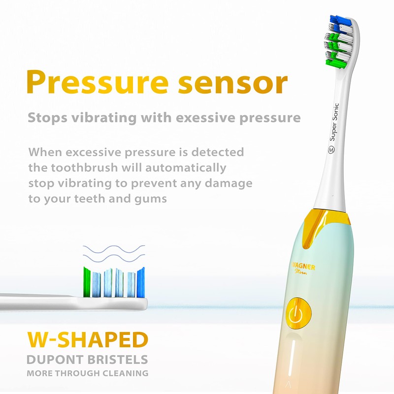 Wagner Stern Ultrasonic Toothbrush with Pressure Sensor, Peach/Blue, Battery Powered,