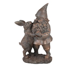 Ebros Gift Whimsical Festive Holiday Novelty Mr Gnome Dancing with Brer Hare Rabbit Figurine 11.25" H Mystical Gnomes DIY Fairy Garden Home Decor