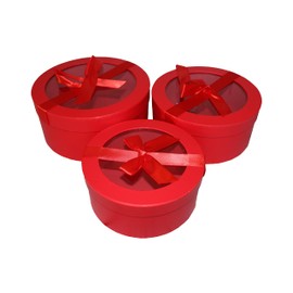 Home Garden Ornaments Red Gift Box with Lid 22/20/18cm Set of 3 - Gift Boxes with Lids and Decorative Ribbon Boxes for Presents - Cardboard Gift Boxes (Red)