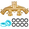 4 Way Garden Hose Splitter 3/4" GHT Solid Brass Hose