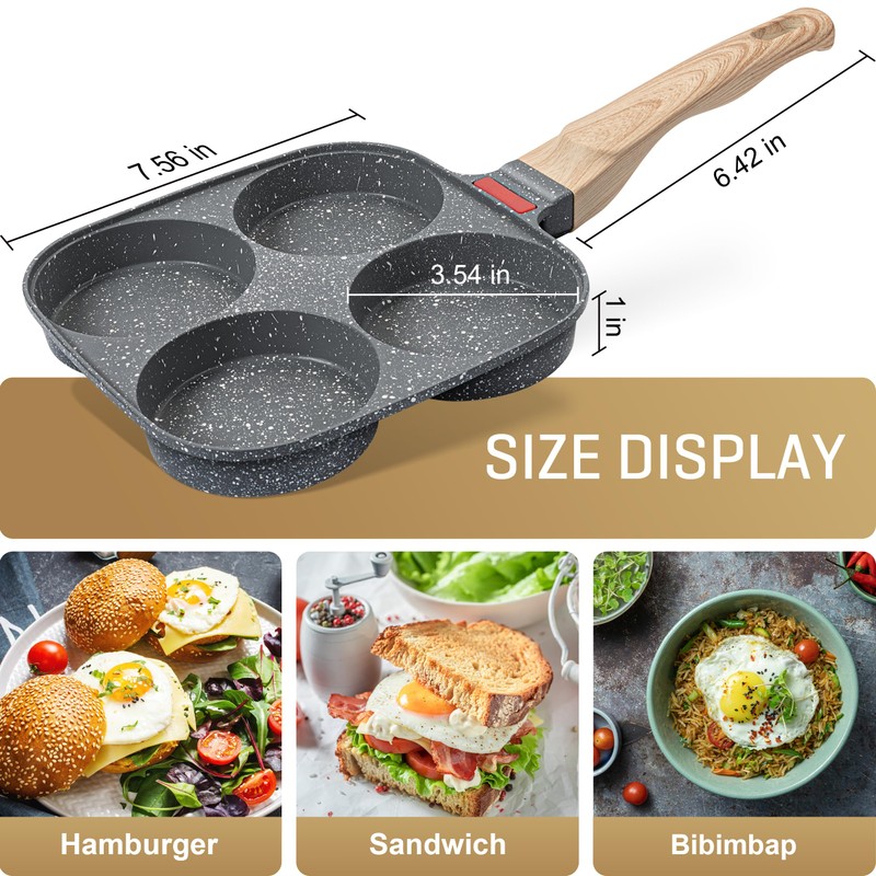 MyLifeUNIT Egg Pan, 4-Cup Egg Frying Pan with Lid, Nonstick