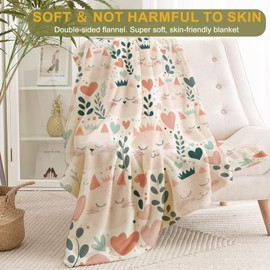 ainori Cute Cat Faces Flannel Blanket - Cartoon Kitten Heart and Crown Throw - Lightweight Soft Cozy Gifts Blankets for Kids & Pet Lovers,Modern Home Room Bedroom Decor 50x60in