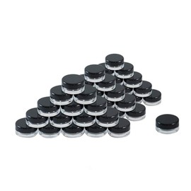 Houseables 3 Gram Jar, 3 ML Jar, BPA Free, Black, 2000 Pack, Cosmetic Empty Container, Plastic, Round Pot, Screw Cap Lid, Small Tiny 3g Bottle, for Make Up, Eye Shadow, Nails, Powder, Paint