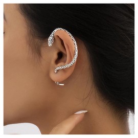 Inilbran Punk Snake Ear Cuff Earrings Silver Snake Cuff Wrap Crawler Earrings Vintage Snake Crawler Cartilage Earring Gothic Animal Stud Earrings Jewellery for Women and Girls, Silver