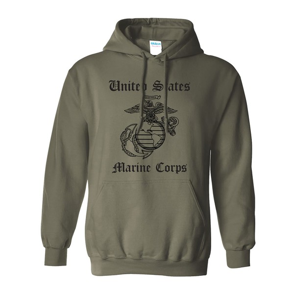 zerogravitee United States Marine Corps Adult Hooded Sweatshirt-Military Green (black