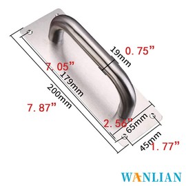 WANLIAN Pull Push Door Plate Handle Stainless Steel Heavy Duty Barn Door Pull for Shed Commercial Fire Door with Mounting Screws,Cupboard Toilet Cabinet Garage Door Handles,2Pcs,200x65mm