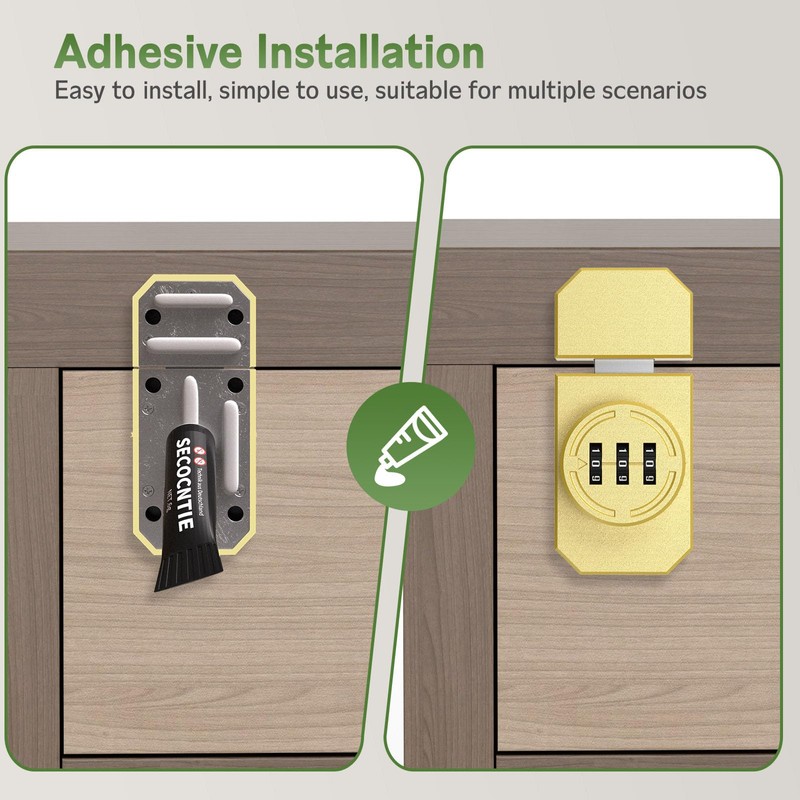 MeBantoo Keyless 3-Digit Combination Lock, Mechanical Stick-on Drawer Latch, Security