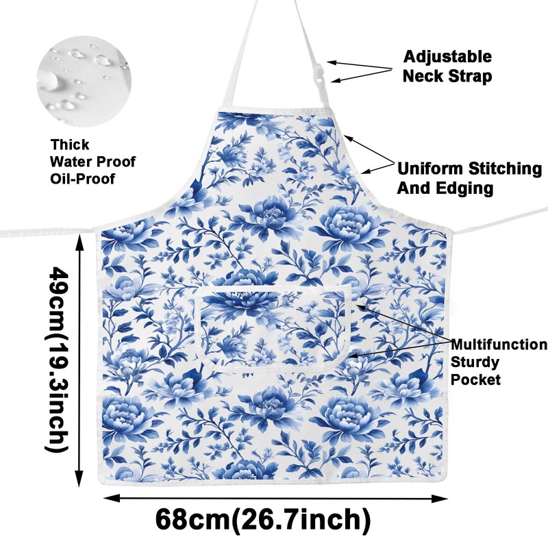 JNIAP Chinoiserie Kitchen Apron Chinoiserie Floral Apron Chinoiserie Kitchen Accessories