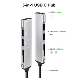 SD Card Reader, Frotox 5 in 1 USB C Adapter with SD/Micro SD Card Reader, 1 USB 3.0, 2 USB 2.0, Multiport USB C SD Card Reader for SD, MMC, Micro SD, TF, SDXC, SDHC, Micro SDHC, Micro SDXC etc