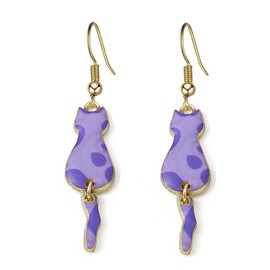 Cat Earrings - Purple, Lilac and Gold Shade, Small, Elegant, Handcrafted and Quirky