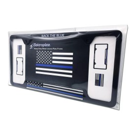 Elektroplate Police Thin Blue Line Flag "Back the Blue" Open Black Metal License Plate Frame