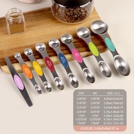 Pack of 8 Stainless Steel Magnetic Measuring Spoons Set, Dual Sided, Stackable, Adjustable Teaspoon and Tablespoon Measure Spoon with Leveler, Kitchen Gadgets Set 2