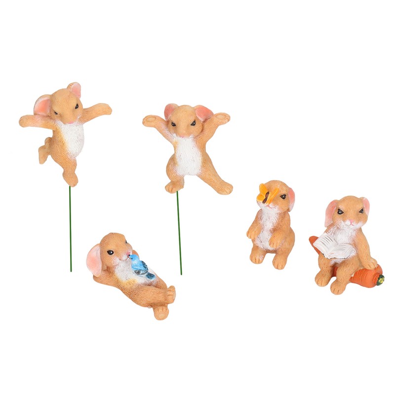 5pcs Bunny Figurines Cute Style Resin Material Decorative DIY Micro