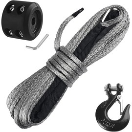 Ucreative 3/16 Inch x 50 Feet Synthetic Winch Rope 8,350LBs Line Cable with Hook and Stopper for ATV UTV (Gray)