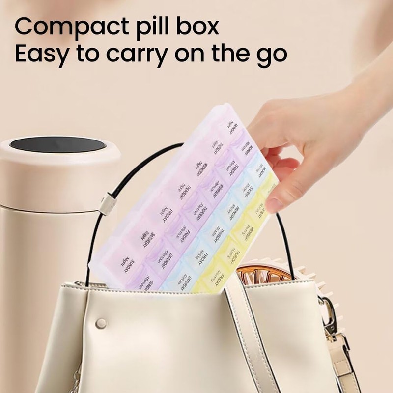 Weekly Pill Organiser, Pill Organizer 7 Days 4 Compartments Morning