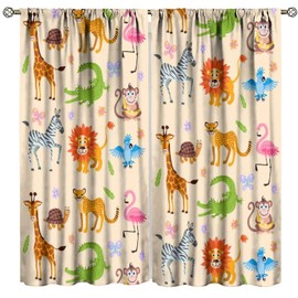 Kids Safari Animal Curtains,Cartoon Woodland Animals Window Treatments for Baby Boy Nursery Bedroom Jungle Leopard Lion Printed Décor Drapes 2 Panels Sets Total Size 42" x 45"