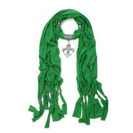 TrendsBlue Elegant Charm Pendant Jewelry Necklace Scarf w/Fleur de lis Medallion, Green
