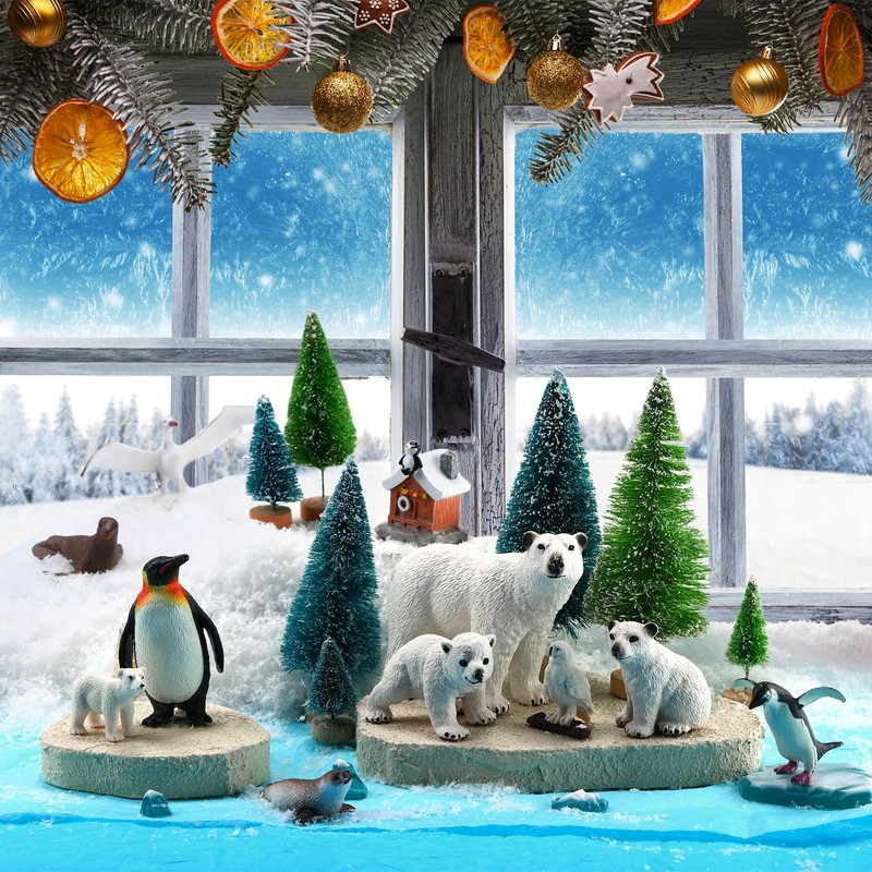 Gerrii 34 Pcs Arctic Animals Figurines Set Includes 15 Polar