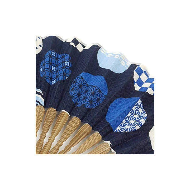 Hamamonyo Tenugui Hand Fan, Large Pattern, navy