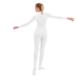 SUPRNOWA Women's Jumpsuit Bodycon Footed Unitard Long Sleeve Bodysuit with Zipper Comfortable Spandex One-Piece Dance Costume (S, White Footed)