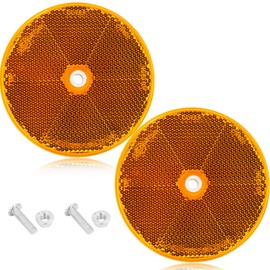 AGRISHOP 2x Round Reflector Orange Ø80mm Safety Reflectors Reflective Reflectors with Screws for Caravan Horsebox Driveway Fence,Orange Round Reflector for Gate Posts Boat Reflector