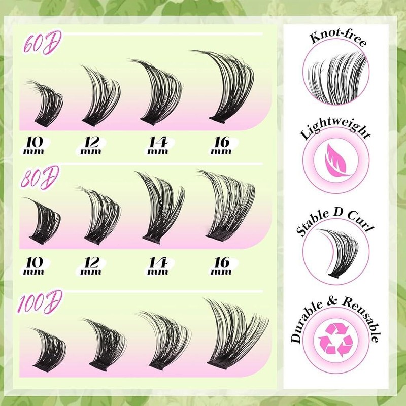 D-Curly 초보자를 위한 D-Curly 클러스터 속눈썹 연장 480Pcs 볼륨 DIY