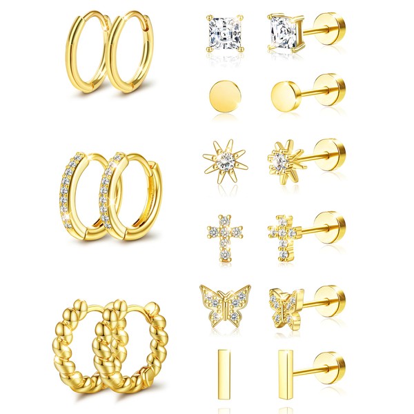 Hypoallergenic Flat Back Earrings for Sensitive Ears,20G Surgical Steel Earrings