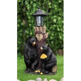 Ebros Love is in The Air Me + U Rustic Forest Black Bear Couple Courtship Dating Outpost Statue with Solar LED Light Lantern Path Lighter As Garden Decorative Sculpture of Bears Valentines Accent
