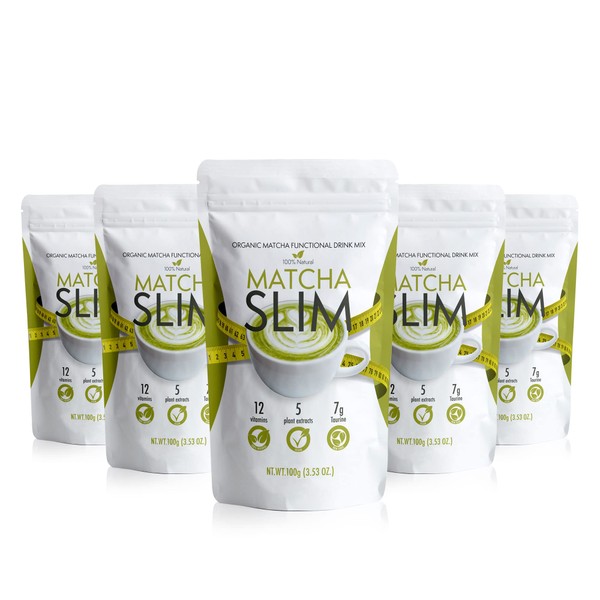 Matcha Slim - Energy Drink Mix Powder with Taurine & Spirulina 3.53oz – Natural, Sugar Free, Vitamin Rich Green Tea for Women, Men
