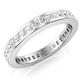 Metal Factory Sz 8 3MM Sterling Silver Princess Cut CZ Eternity Cubic Zirconia Ring