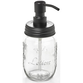 Mason Jar Soap and/or Lotion Dispenser with Gloss Black Dispenser Pump and Non Slip Coaster for Hand Sanitizer, Liquid Soap or Hand/Body Lotion (Gloss Black, Single 16oz)
