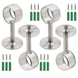 Kyuionty 4Pcs Shower Curtain Closet Rod Holder 32mm/1-1/4 Inch Ceiling Mount Pipe Flange Socket, Stainless Steel Curtain Rod Brackets, Sliver