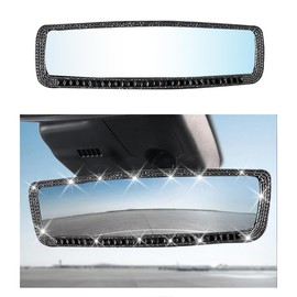 Auttoop Car Rear View Mirror,Bling Rhinestone Interior Rear View Mirror with HD Glass,Wide Angle Clip-On Rearview Mirror with Glitter Crystal Diamond,Car Decoration Accessories for Women Men (Black)